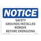 Signmission Sign, 10" H, 14" W, Rigid Plastic, Safety Grounds Installed Remove Before Energizing Sign, Landscape OS-NS-P-1014-L-18208 - alternate 1